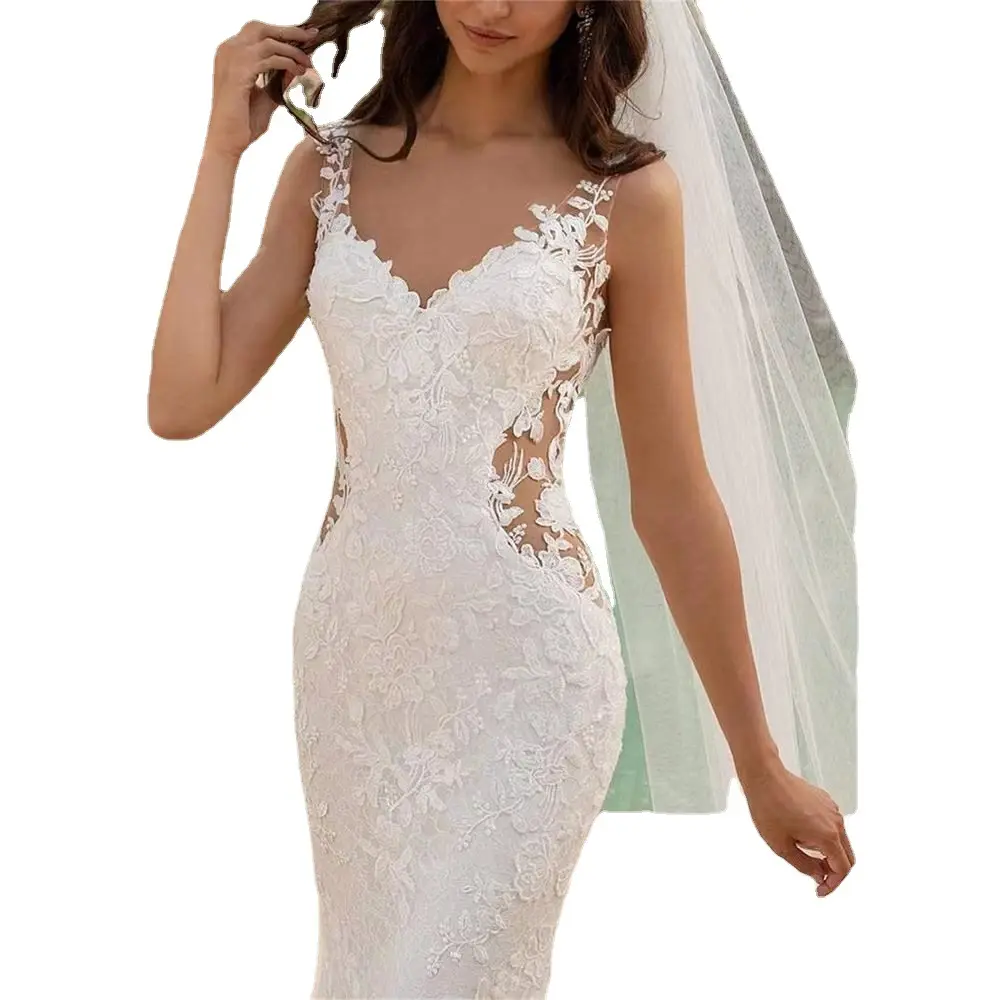 Fashion Women Wholesale Price White Long Tail Wedding Ball Gown Slim Mermaid Wedding Dresses