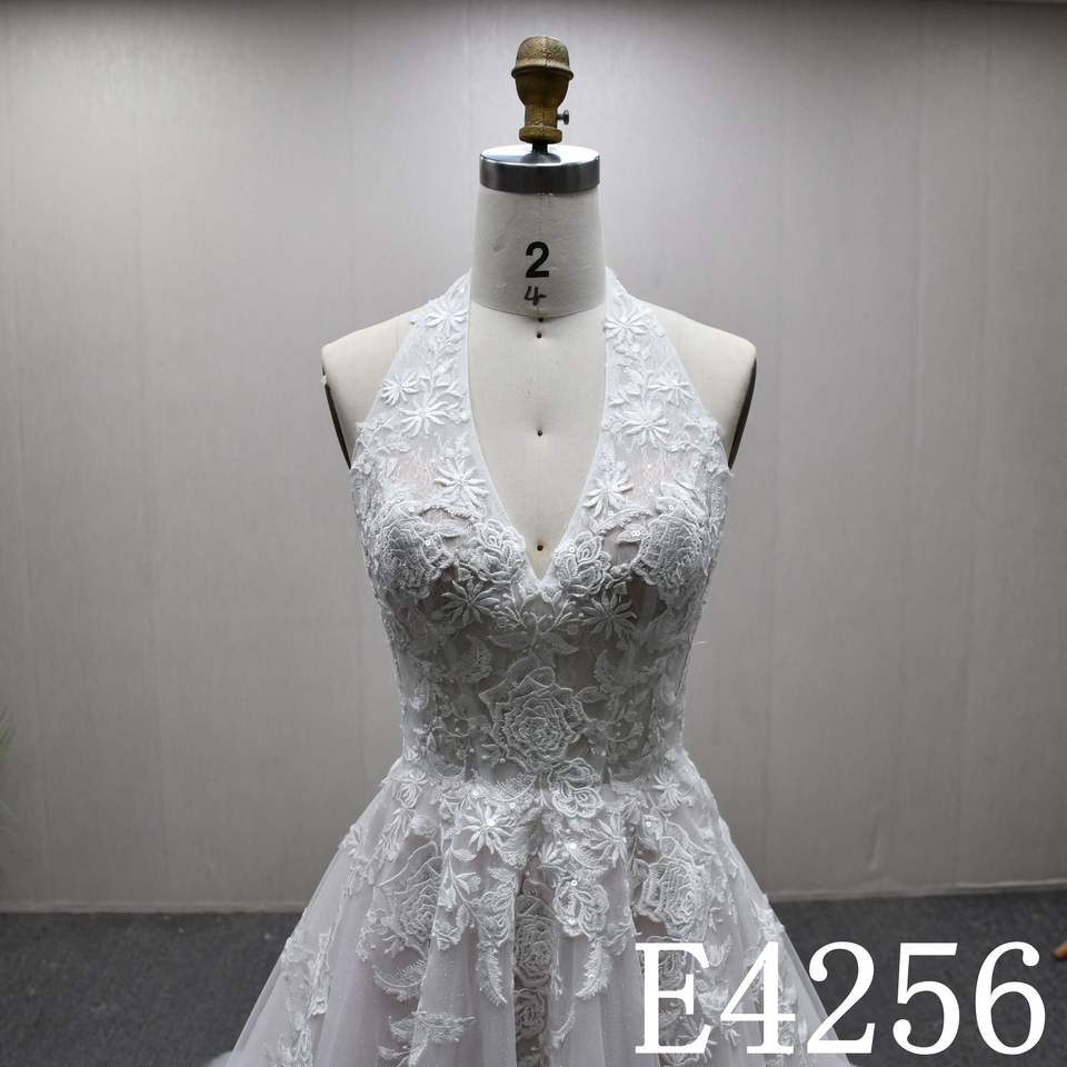 Lace Applique Halter Illusion Aline Wedding Dress Beautiful Sleeveless ...
