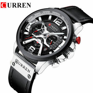 Montre à quartz pour homme CURREN 8329, en promotion, étanche, bracelet en cuir, affichage de la date et cadran en verre de 42 mm - Product Image 1