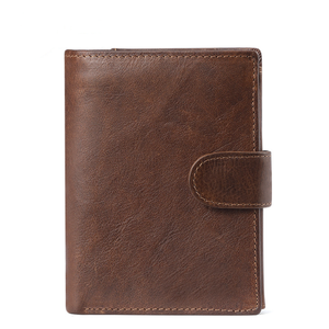 Dompet kulit asli Crazy Horse Brown ramping Bifold RFID Block ID Window 10 kartu dompet Tag udara pria - Product Image 2