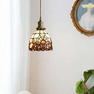 Lámpara colgante Pantalla de vidriera Lámpara de araña Colgante ajustable de altura Lámpara de decoración Sala de estar Comedor Lámpara de cocina