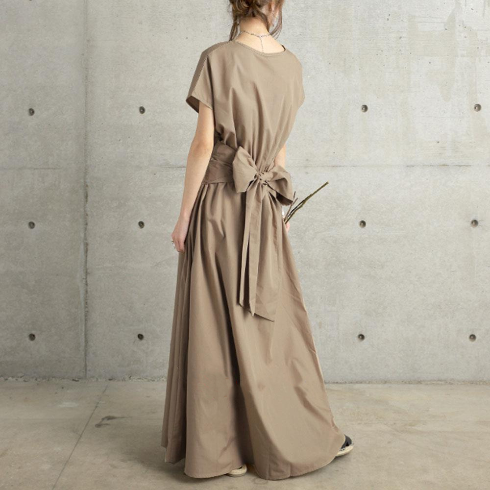 Wholesale Spring and Summer Fashion Casual Loose Women's Dress Back Tie Bow  Short-sleeved Literary Temperament Long Dress