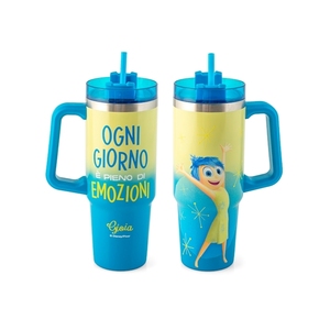 Mug isotherme Gioia en acier inoxydable 0,9 L avec paille et poignée, design bleu - Product Image 1