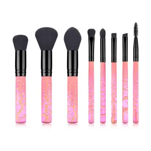 Black And Pink Crack Wood Handle Makeup Brushes High Quality Wholesale 8pcs Pink Makeup Brush Set Custom Logo