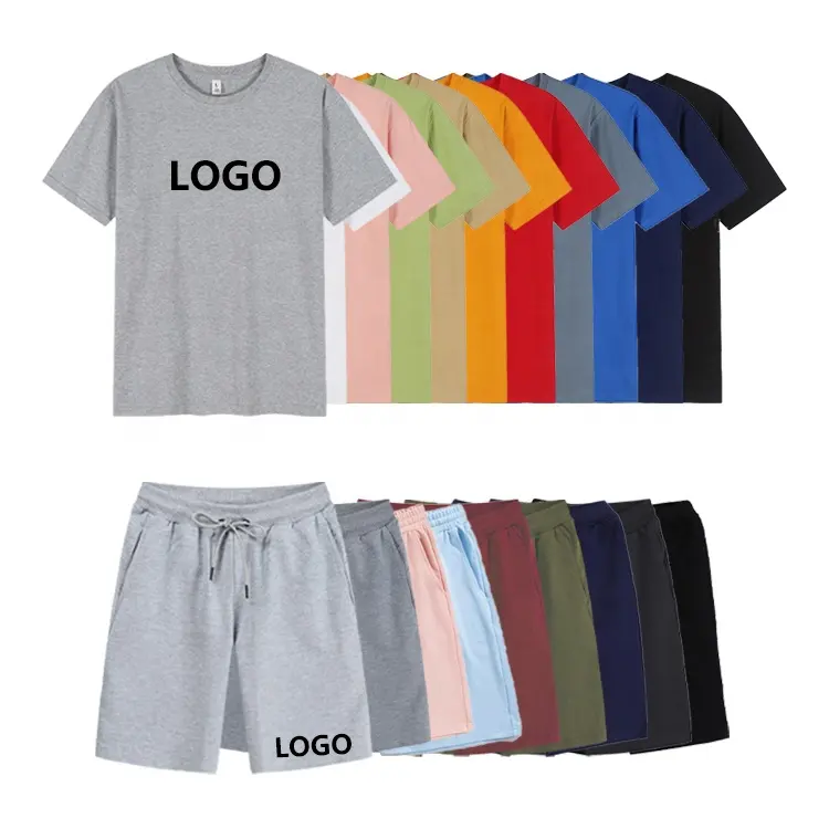 Shorts de algodão e camiseta masculina, para o verão, de alta qualidade, conjunto de 2 peças, shorts para homens