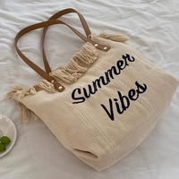 Sac de plage bohème pour femme en toile, 2 pièces MOQ, avec pompons, sac à main pour femme, utilisation en extérieur