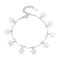 Bracelet de cheville ajustable en argent sterling 925 Vente en gros Bracelet à breloques papillon tendance pour couple Cadeaux pour amoureux Bijoux pour rhodium