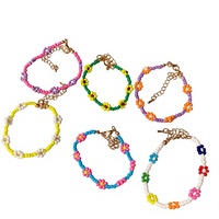 Gelang Manik Biji Daisy Warna-warni, Rantai Bunga Berhias Manik yang Dapat Disesuaikan, Perhiasan Fashion Boho yang Lucu, Hadiah untuk Wanita dan Remaja Putri