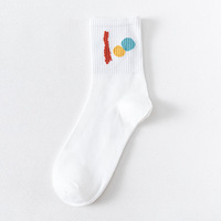 Chaussettes imprimées jacquard personnalisées Chaussettes souples en coton peigné pour femmes hommes Chaussettes blanches de sport drôles de dessin animé