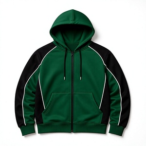 Conjunto de chándal de forro polar de alta calidad para hombre, con bloques de color, sudadera con capucha y cremallera, y pantalones jogger con ribete, estilo urbano. - Product Image 1