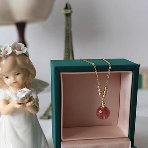 Pigeon Blood Natural Strawberry Crystal Pink <b>14K</b> <b>Gold</b>-Plated Necklace Unique Niche Design for Collarbone <b>Chain</b> with Temperament - Product Image 4
