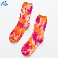 Lot de 6 paires de chaussettes décontractées en coton/polyester tricotées à la main, tie-dye, douces, coussinées, fantaisie et amusantes