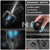 Évier de cuisine moderne noir nano en acier inoxydable 304 fait main, carré, 980x450mm, à trois trous, double bac, avec robinet dissimulé DN Smart