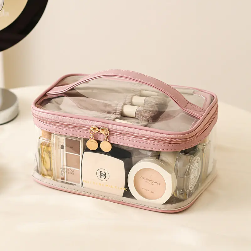 2024 nouveau Design sacs à cosmétiques étanches clair PVC TPU sac de maquillage Transparent toilette voyage sac cosmétique avec rangement des brosses