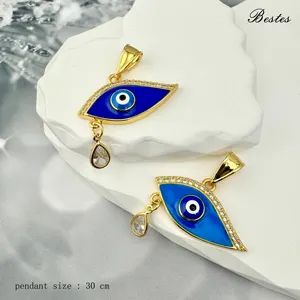 Kalung liontin mata biru 22K uniseks, perhiasan kalung liontin lapis emas cantik modis untuk wanita