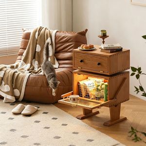 Solid Wood Robot Cabinet Nordic Modern Living Room Storage <b>Side</b> <b>Table</b> With <b>Drawer</b> And Basket For Bedroom Or Living Room - Product Image 1