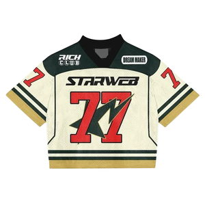 เสื้อยืดกราฟิกแบบมีลายสกรีนตามสั่งสำหรับผู้ชาย เสื้อฟุตบอลแนวสตรีทสปอร์ต ทรงโอเวอร์ไซส์ ผ้าตาข่าย ระบายอากาศได้ดี สำหรับผู้ชาย - Product Image 2