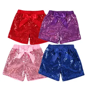 Wholesale Custom Design Toddler Girl Glitter Shorts Kids Casual Wear Baby Solid Color Summer Sequin Bow Bloomers
