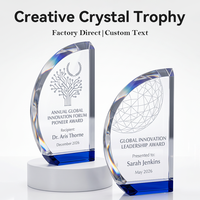 Trophée Voilier en Cristal Personnalisé à Grande Surface de Gravure, Base en Cristal Bleu, Récompense pour la Reconnaissance des Employés - Vente Chaude
