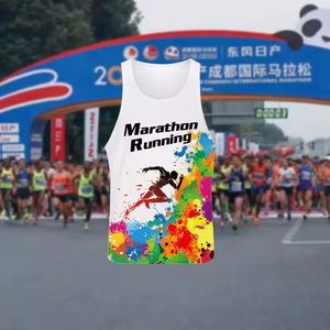 Custom Casual Running Singlet 100%Polyester <b>Heat</b>-Transfer Print Breathable Quick Dry Men Marathon Tank Top - Product Image 3