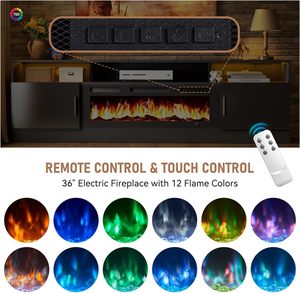 Kalsubo 70 Inch Black Fireplace <b>Tv</b> <b>Stand</b> with Power Outlet Led Lights Storage Cabinets for up to 80 Kalsubo 36 Inch - Product Image 3
