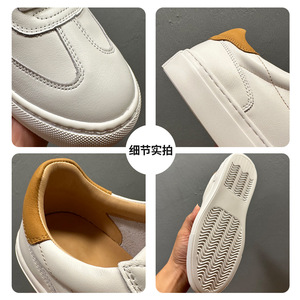 <b>White</b> Genuine Leather Sneakers Men Lightweight Breathable Casual Shoes Front <b>Laces</b> Solid Color Leisure Style - Product Image 4