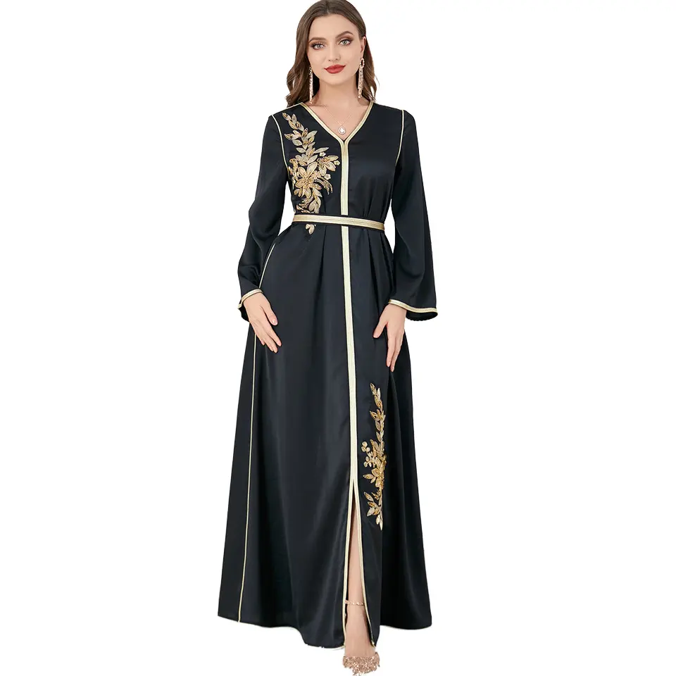 3277ドバイ美しい黒色イスラム教徒の伝統的なアバヤ手仕事カフタンドレス女性のための伝統的なイスラム服