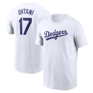 T-shirt pour homme Dodgers Ohtani 17, blanc, coupe classique, 100% coton jersey, respirant, manches courtes, imprimé avec motif - Product Image 1