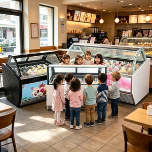 Vitrina Exhibidora <span class=keywords><strong>de</strong></span> Gelato Redonda <span class=keywords><strong>de</strong></span> 12 Sabores, Congelador para <span class=keywords><strong>Helados</strong></span> Italianos con Iluminación LED - Product Image 1