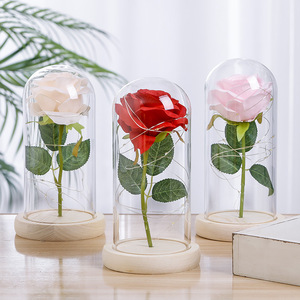 Saint Valentin Fleur <span class=keywords><strong>La</strong></span> <span class=keywords><strong>Belle</strong></span> <span class=keywords><strong>et</strong></span> <span class=keywords><strong>La</strong></span> Bête Fleur Rose Rouge <span class=keywords><strong>en</strong></span> Dôme de Verre avec Lumières Unique Roses Artificielles Cadeau pour Maman - Product Image 4