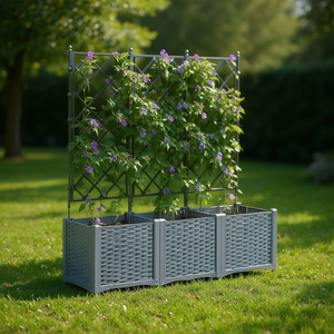 Jardinière en acier gris clair 3 pièces 47,24 x 15,75 x 56,30 pouces, pot de fleurs d'extérieur au design moderne - Product Image 2