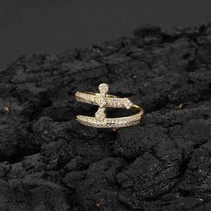 Factory Wholesale Price Fashion Cubic Zirconia Jewelry <b>Adjustable</b> Open <b>Size</b> Sword Design Gold Plated <b>Ring</b> for Men - Product Image 1