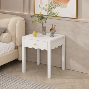 Comodino Bianco con Cassetto, Tavolino Moderno dal Design Ondulato, Tavolino Compatto per Camera da Letto e Soggiorno - Product Image 4