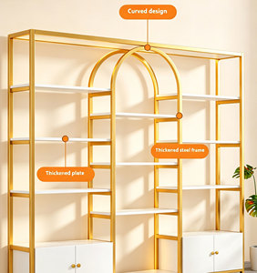 Étagère de présentation contemporaine en métal avec étagères blanches et rangement pour meubles de salon - Product Image 5
