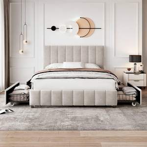 <span class=keywords><strong>Letto</strong></span> matrimoniale 4 ft6 <span class=keywords><strong>letto</strong></span> <span class=keywords><strong>letto</strong></span> imbottito con 4 cassetti di stoccaggio tessuto di velluto facile montaggio letti - Product Image 5