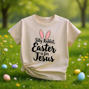 T-shirt décontracté imprimé pour femme Silly Rabbit Easter Is For Jesus avec motif oreilles de lapin, col rond, manches courtes, printemps-été - Product Image 2