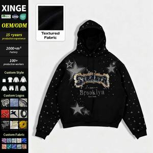 Sudadera con Capucha para Hombre, Estilo Urbano, Vintage, Lavado Ácido, con Borde Crudo, Bordado 3D, Talla Grande, 500 g/m², en Oferta - Product Image 1