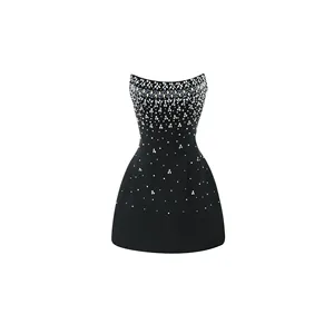 Mini Abito Senza Spalline con Cristalli - Product Image 1