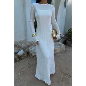 Robe longue plissée blanche Mirela, sans bretelles, décontractée, pour occasions spéciales, taille XS, design translucide pour les événements en club - Product Image 4