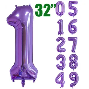 32インチミドルサイズナンバー型バルーンパープルカラーヘリウムバルーンナンバーフォイルバルーン新年の装飾用