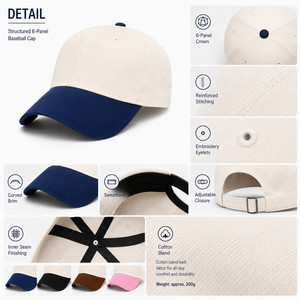 Custom Logo 6-Panel Baseball Cap Structured Fit Contrast Visor Premium Cotton Wholesale Adjustable <b>Sun</b> <b>Hat</b> Ivory Peach Pink - Product Image 4