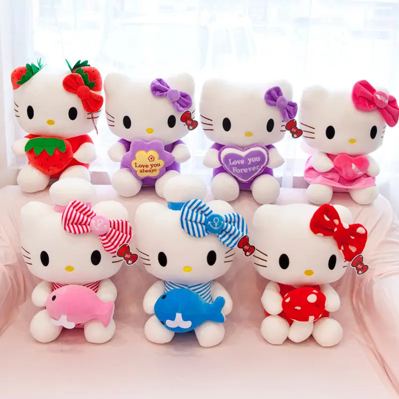 Vente en gros de nombreux styles de jouets en peluche adorable et mignon Kawaii pour filles cadeau Kitty chat poupée fleur Kitty jouets en peluche Kawaii Hello KT jouets pour enfants