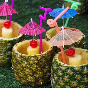 80 Pcs Cocktail Parasol Umbrella Picks, Verde Tropical Coconut Palmeira Papel Guarda-chuvas Escolhas Palhas Cocktail com guarda-chuva