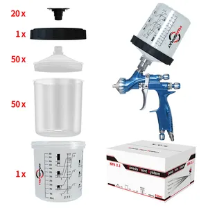 Sistema de taza de pistola rápida con tapa de taza interior desechable y solución de preparación de pintura de taza exterior