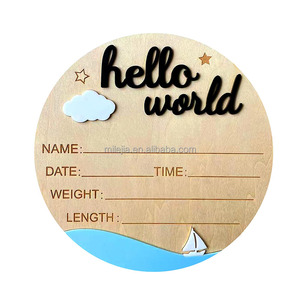 Signe cadeau de naissance en <span class=keywords><strong>bois</strong></span> personnalisé pour nouveau-né Annonce de nouveau-né Plaque en <span class=keywords><strong>bois</strong></span> Hello World Sign avec statistiques de naissance gravées pour la pépinière - Product Image 3