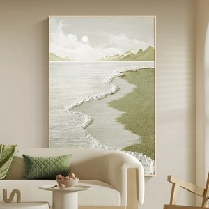 Handmade đóng khung trừu tượng màu nâu trắng Bãi Biển Đại Dương cảnh biển phong cảnh vải nghệ thuật <span class=keywords><strong>Acrylic</strong></span> sơn cho tường trang trí - Product Image 4