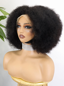 Perruque naturelle noire crépue et bouclée cheveux humains 13x4, perruque Lace Front 350 de densité complète et épaisse, perruque Bob de cheveux vierges pour femmes afro - Product Image 2