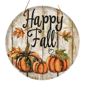 Plaque murale ronde en bois, décoration d'automne avec citrouille, décoration de Thanksgiving, plaque circulaire suspendue en buis - Product Image 5