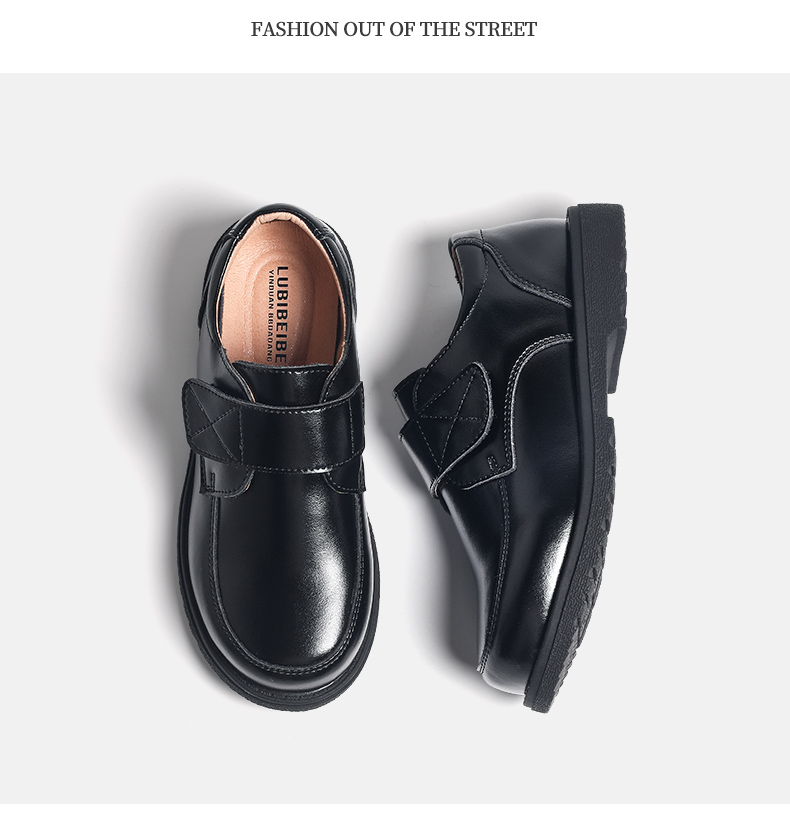 Boys black leather shoes autumn children's British style new leather children's student performance shoes
