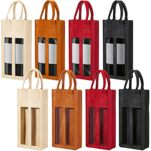 Sac cadeau en feutre pour vin, porte-bouteilles double avec fenêtre, sac d'emballage portable - Product Image 2